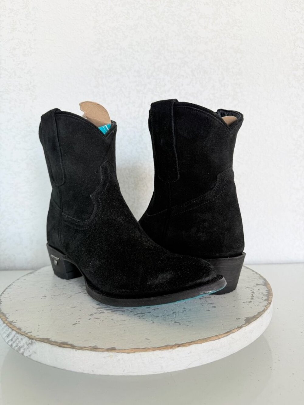 Lane Boots PLAIN JANE Black Cowboy Bootie Womens Size 7.5 Western Suede Short